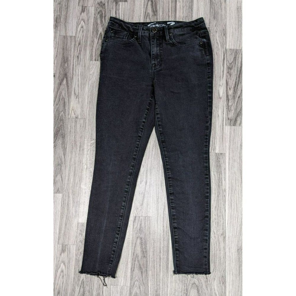 Seven 7 Womens‎ Size 8 Fringe Hem Skinny Embroidered Mid Rise Black Denim Jeans